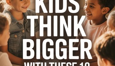 Children engaging in a group discussion with questions to inspire critical thinking.