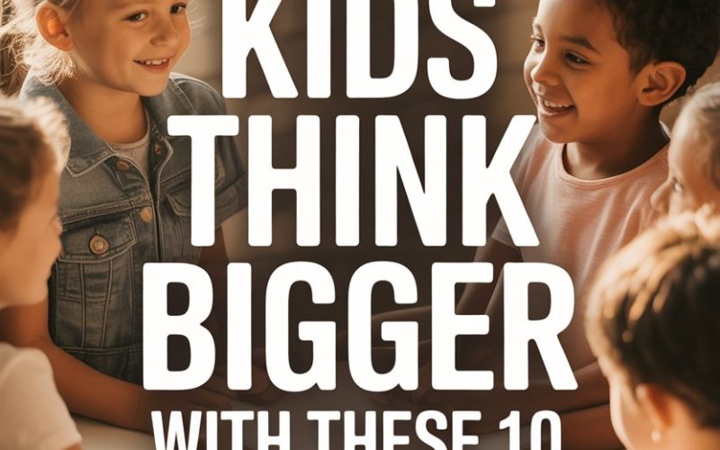 Children engaging in a group discussion with questions to inspire critical thinking.