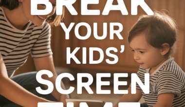 Kids engaging in screen time and play activities in a colorful playroom.
