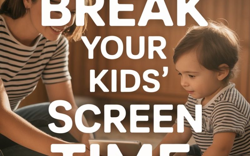 Kids engaging in screen time and play activities in a colorful playroom.