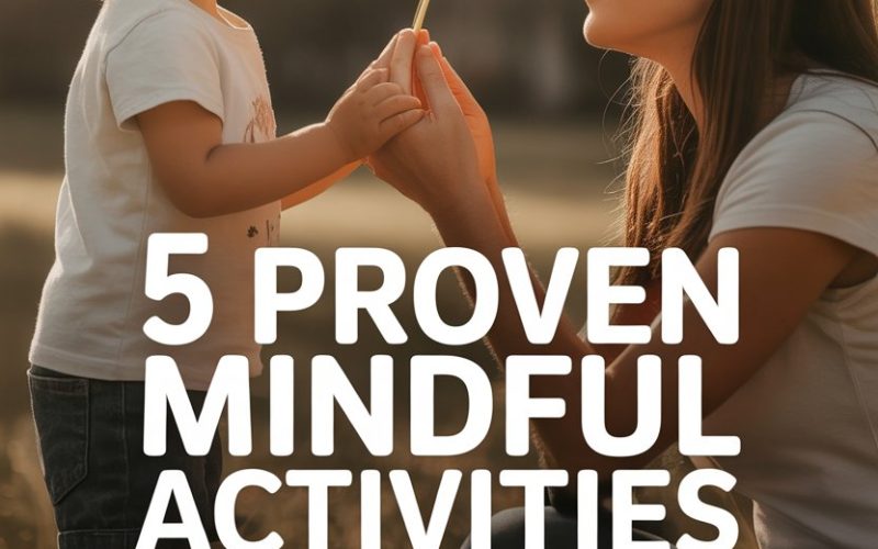 Mother and daughter sharing a joyful, mindful moment outdoors with a dandelion flower.