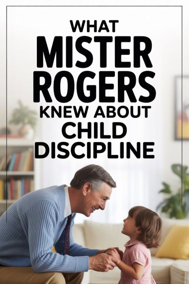 Mister Rogers calmly teaches trust and discipline to a child in a comforting scene.