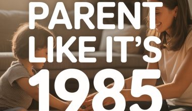 Parent-child bonding with colorful blocks in a cozy, sunlit living room, blending nostalgic and modern parenting.