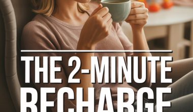 Relaxed mom enjoying a warm beverage in cozy home with soothing, self-care vibes.