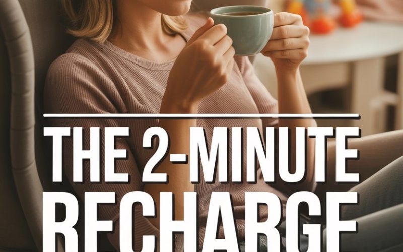 Relaxed mom enjoying a warm beverage in cozy home with soothing, self-care vibes.