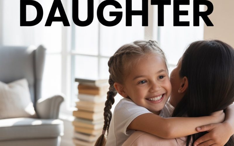 Mother and daughter sharing a warm hug in a cozy, sunlit home setting.