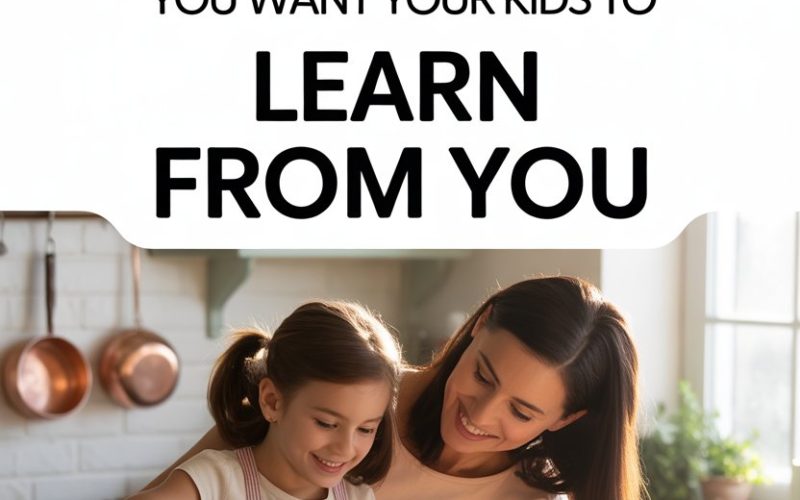 Mother and daughter baking together, teaching positive habits and bonding in a cozy, inviting kitchen.