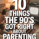 Nostalgic 90s family watching TV together in a cozy vintage living room.
