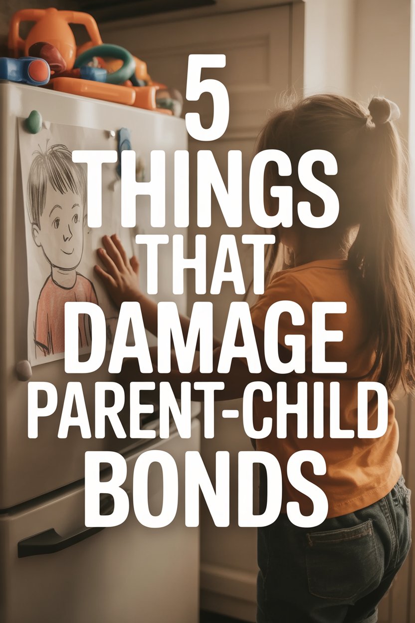 Girl drawing on refrigerator, highlighting 5 factors damaging parent-child bonds.