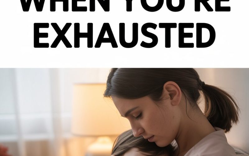 Parenting exhausted love: caring, gentle mother cuddling sleeping child on cozy home couch.