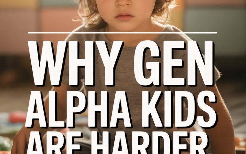 Young child with serious expression highlights challenges of parenting Generation Alpha kids and technology.