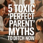 Parents discussing parenting myths in a warm, supportive, informal group setting.