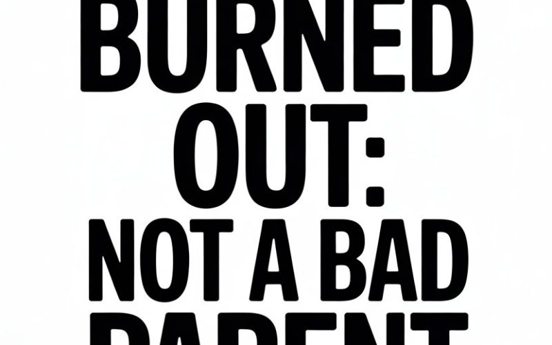 Mother and daughter outdoor bonding with supportive message about parental burnout and self-care.