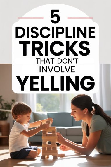 Parent and child building with wooden blocks, demonstrating calm discipline strategies without yelling.