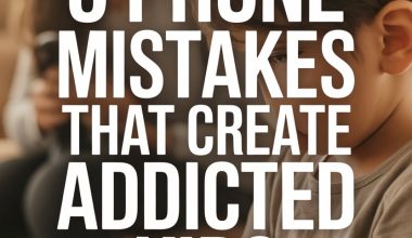 Young boy focused on smartphone with worried parent, highlighting phone mistakes leading to kid addiction.