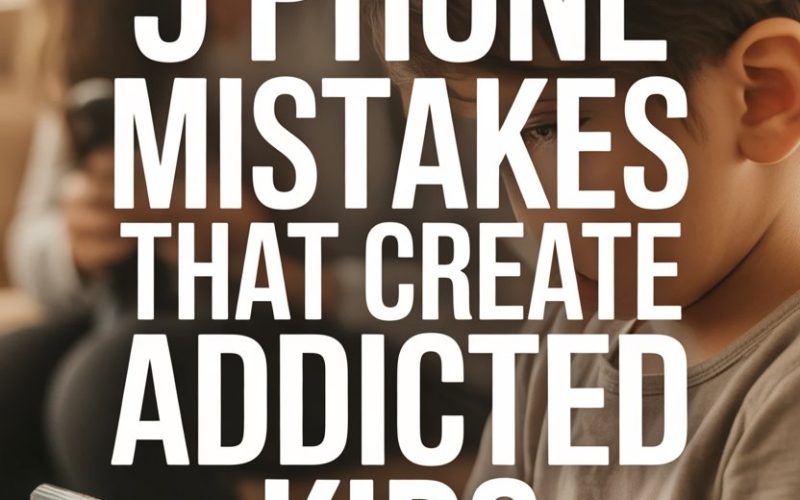 Young boy focused on smartphone with worried parent, highlighting phone mistakes leading to kid addiction.
