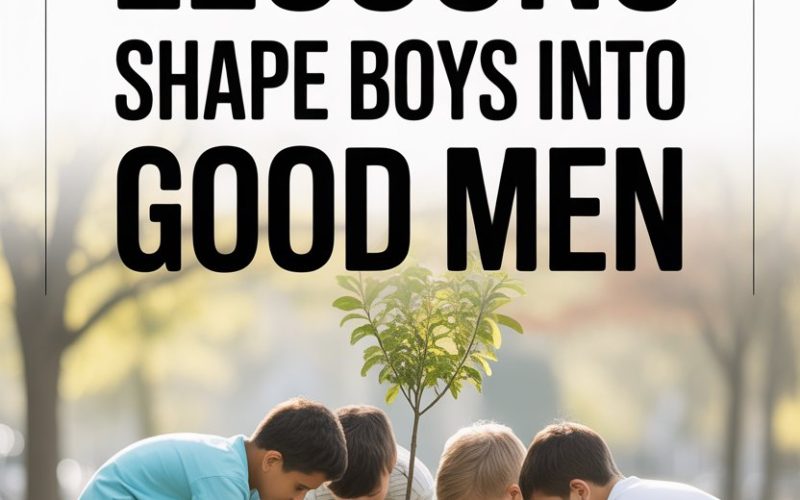 Boys planting a tree to learn responsibility, teamwork, and nurturing lessons for becoming good men.