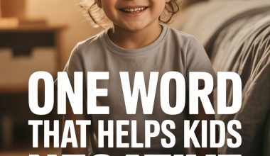 Happy child with positive self-talk message promoting confidence and mental well-being for kids.