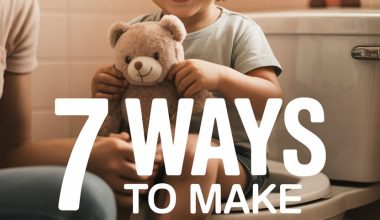 Child happily using potty with supportive adult during potty training in a cozy, child-friendly bathroom.