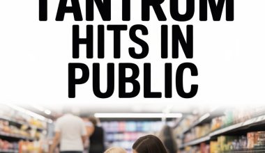Parent comforting a child during a public tantrum in grocery store aisle.