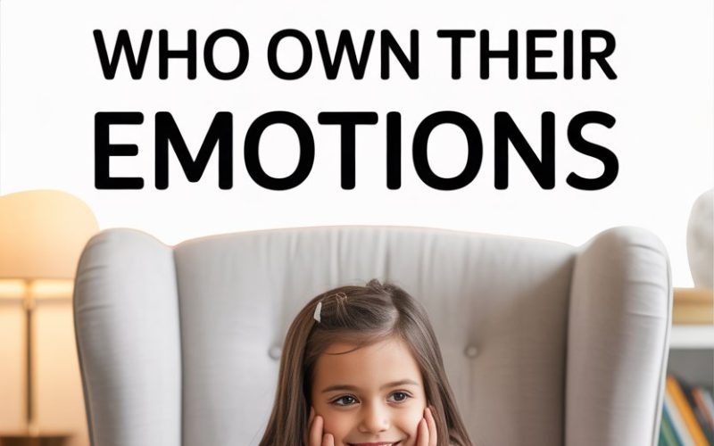 Young girl smiling in cozy armchair promoting emotional intelligence and healthy emotional development in children.