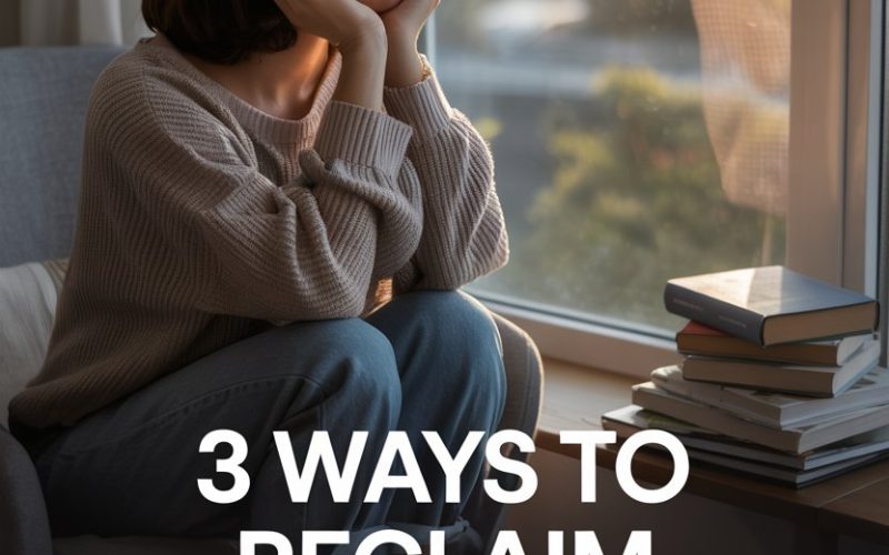 Young woman reflecting on reclaiming her identity after having kids by the window.