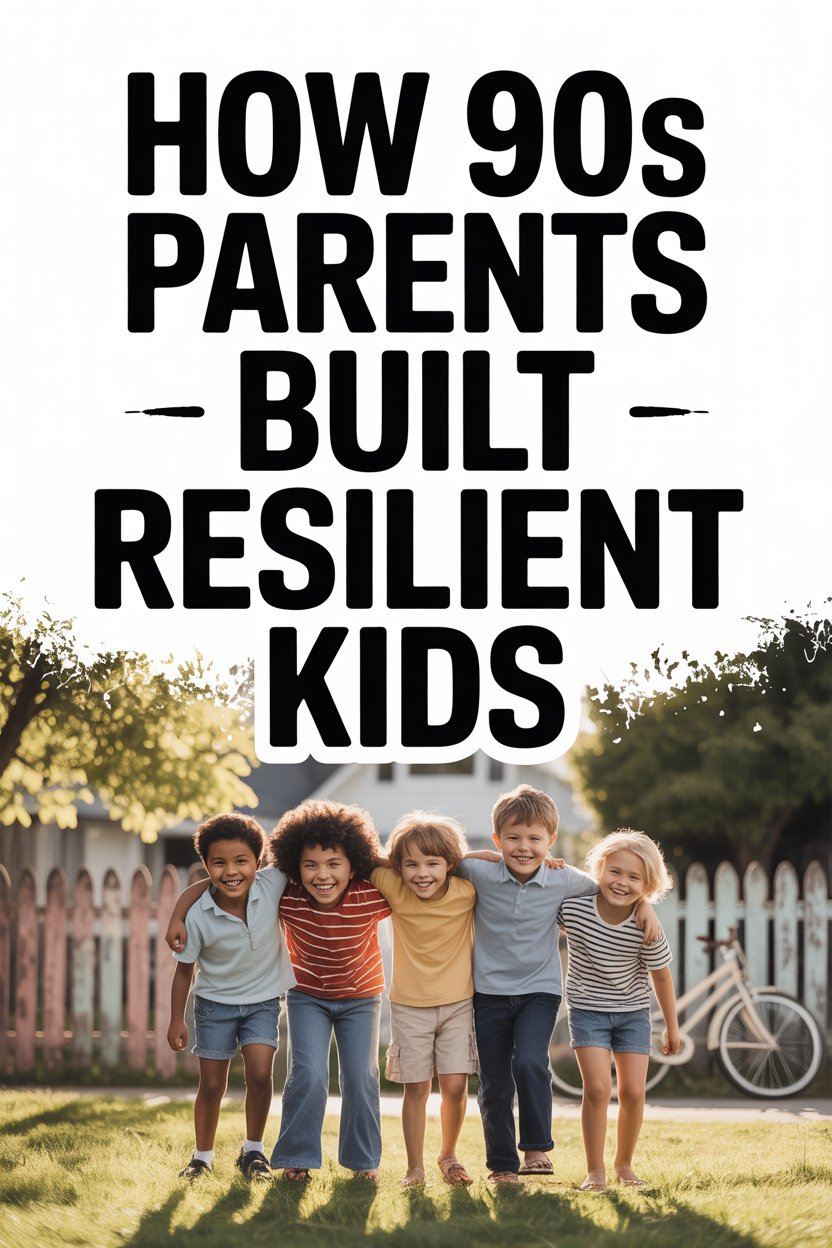 Children playing outdoors in a 90s neighborhood, showcasing resilience and nostalgic childhood memories.