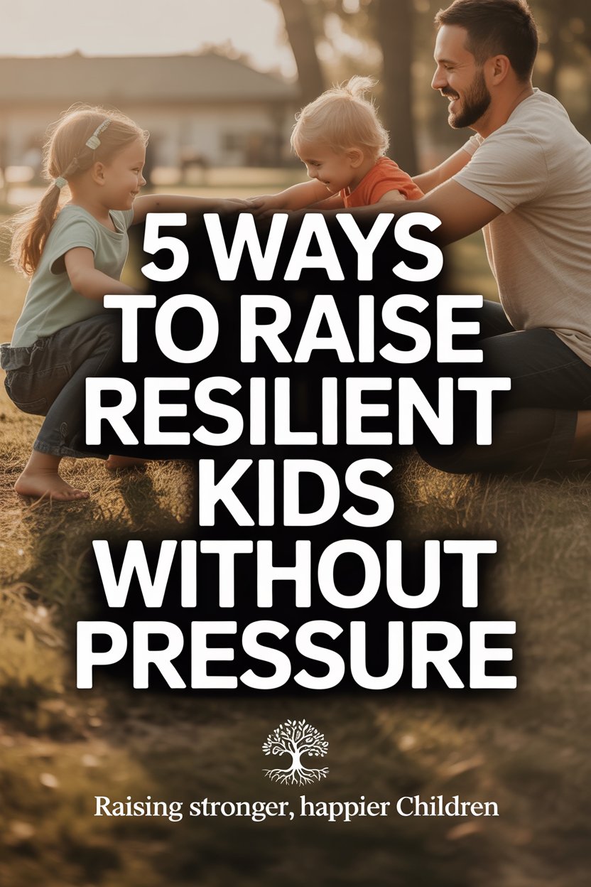 Happy family outdoors playing, fostering resilience and bonding without pressure.