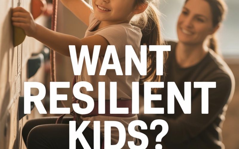 Young girl climbing indoors with supportive adult, highlighting parenting mistakes that hinder resilience.