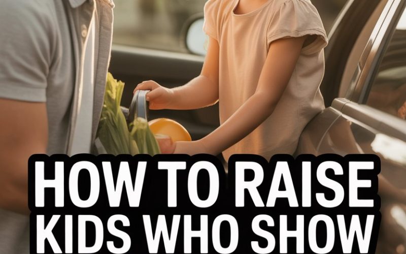 Father and daughter sharing a respectful moment outdoors with groceries and loving family connection.