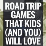 Kids playing educational games in the car during a fun family road trip.