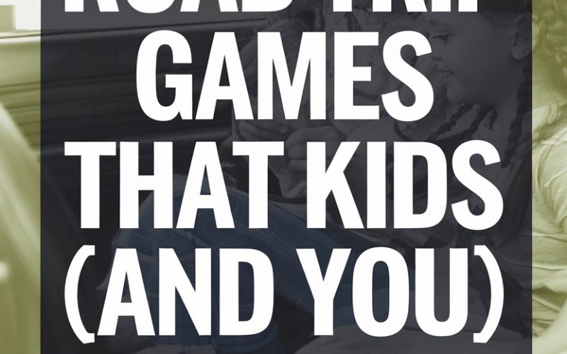Kids playing educational games in the car during a fun family road trip.