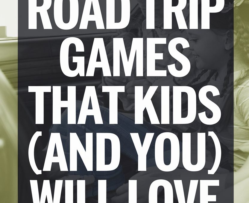 Kids playing educational games in the car during a fun family road trip.