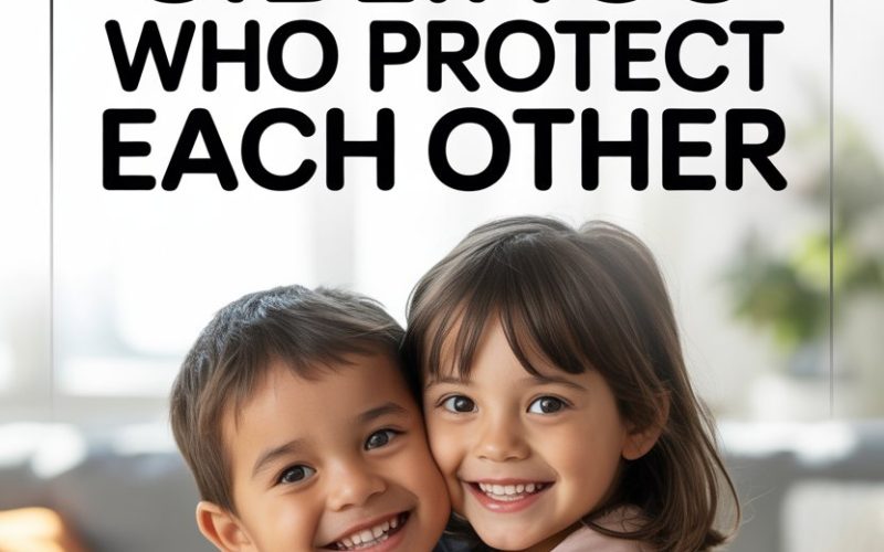 Happy siblings hugging, inspiring protective and caring sibling relationships in a warm, family setting.