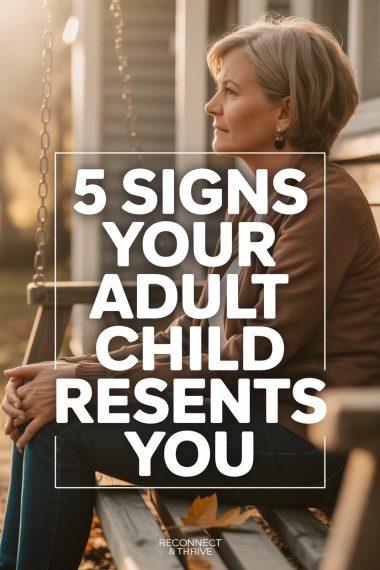 Older woman on park bench contemplating signs her adult child resents her.