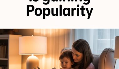 Mother and child bonding over reading in a cozy, warmly lit living room.