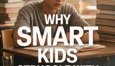 Young boy studying at a library desk, highlighting emotional struggles of gifted children.