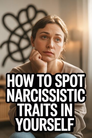 Young woman contemplating narcissistic traits in herself for self-awareness and personal growth.