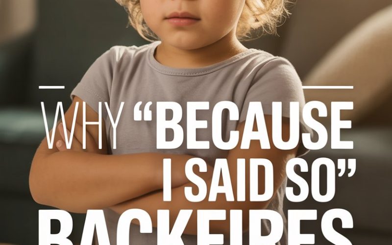 Young boy with annoyed expression, crossed arms, casual gray T-shirt, humorous Because I Said So meme.