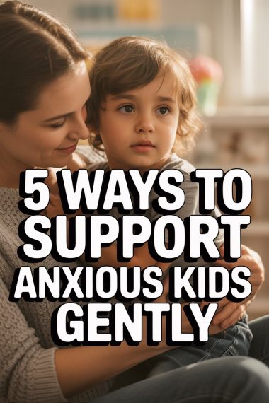 Mother gently comforting anxious child in cozy home, promoting caring support for kids anxiety.