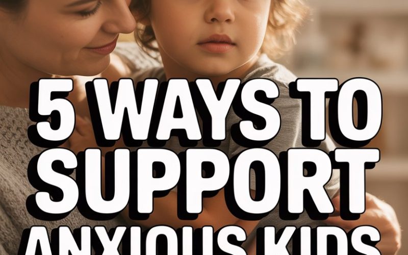 Mother gently comforting anxious child in cozy home, promoting caring support for kids anxiety.