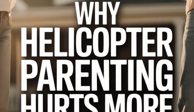 Hand-holding symbolizes support versus overprotective parenting in a warm, suburban setting.