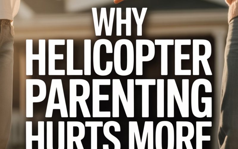 Hand-holding symbolizes support versus overprotective parenting in a warm, suburban setting.