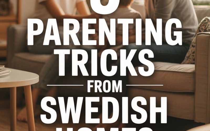 Family playing and bonding in cozy Swedish-style living room with parenting tips.