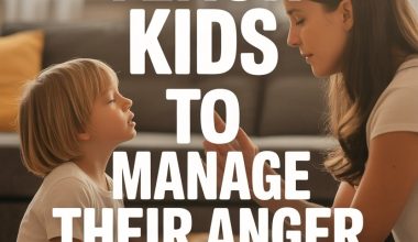Young girl and woman calmly discussing anger management techniques in a cozy living room.