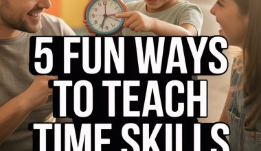 Family teaching kids to tell time with fun activities using educational clock and learning games.