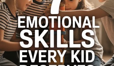 Children playing with building blocks indoors, fostering emotional skills and teamwork in a cozy classroom.