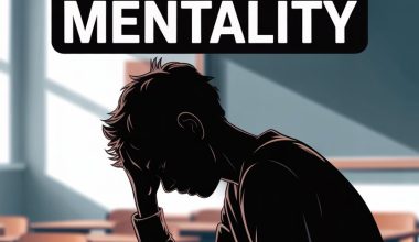 Young girl in a classroom showing signs of victim mentality and emotional distress.