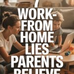Mother and child working from home with laptops, illustrating common parental remote work myths.