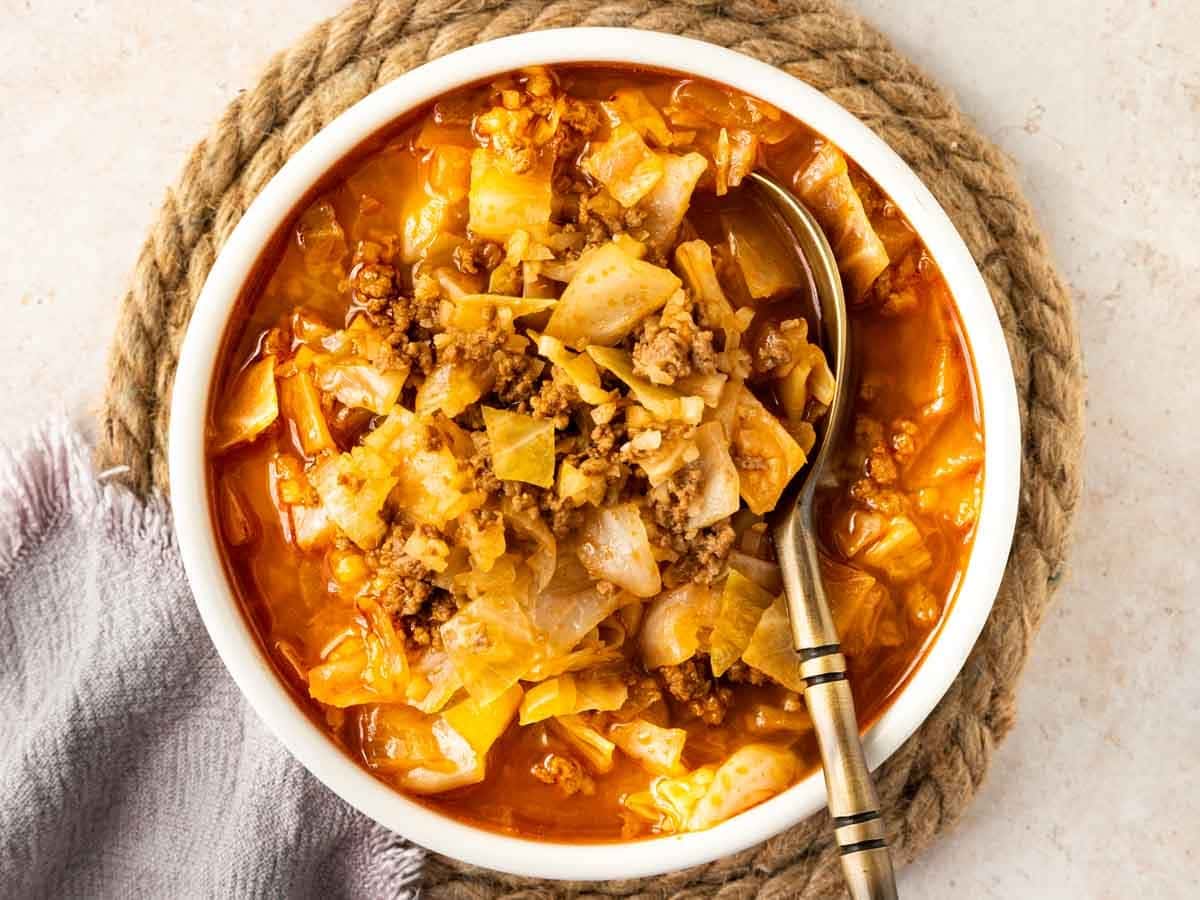 stuffed-cabbage-soup Bowl of homemade Stuffed Cabbage Soup